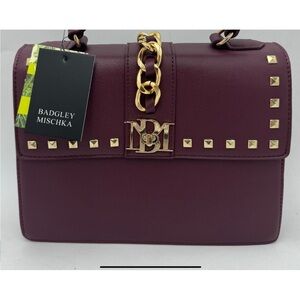 Badgley Mischka Plum Studded Chain Shoulder Bag